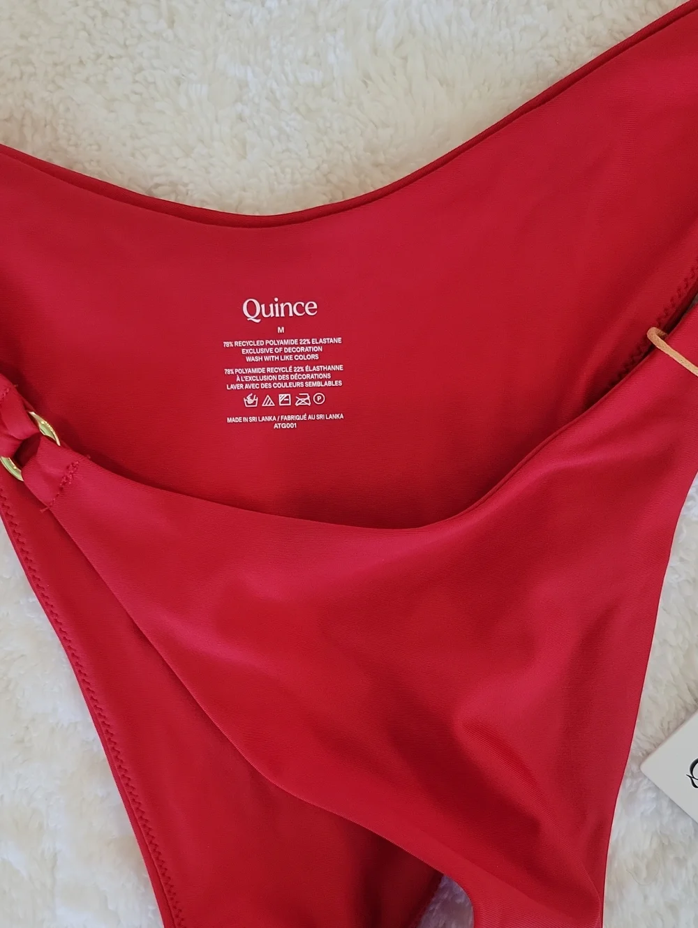 QUINCE Italian High Leg Ring Bikini Bottom In Red Size Medium NWT